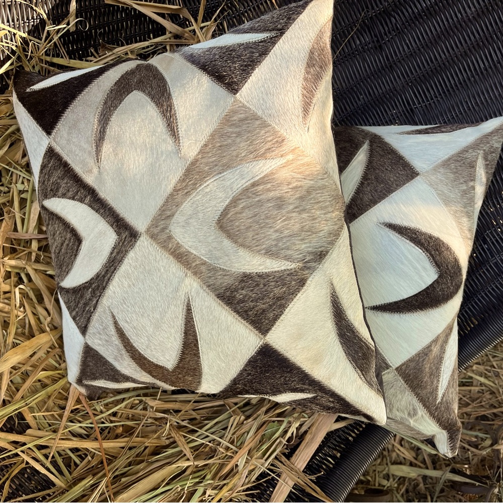 Geometric COWHIDE Luxury Patchwork Western style Throw Pillow Set 2
